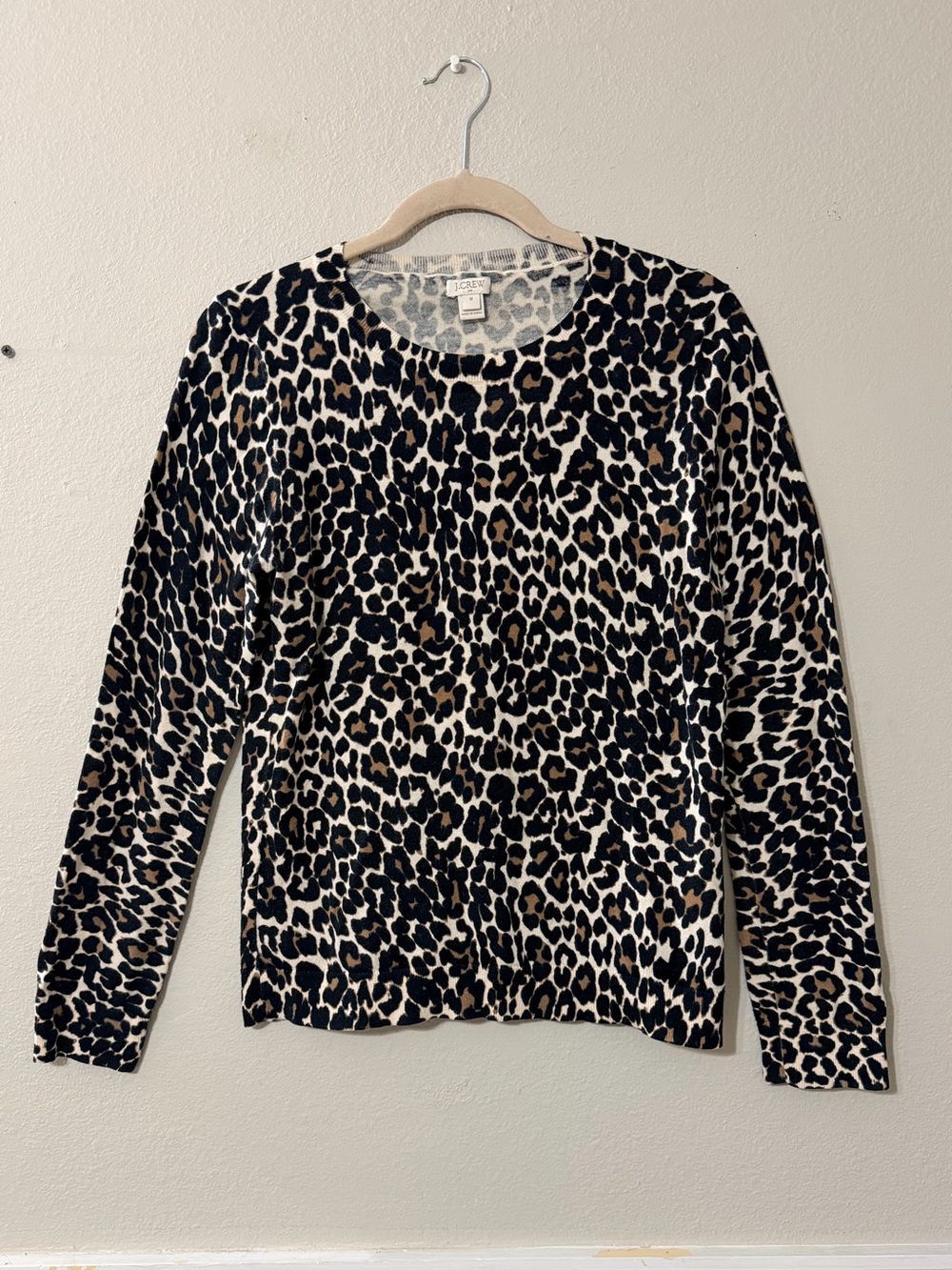J. Crew Leopard Print Crewneck Sweater in Black, Cream, Brown 100%Cotton
